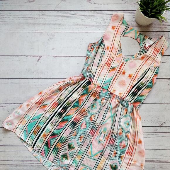 PARKER Keyhole Back Pastel Watercolor Silk Dress Sleeveless Keyhole A-Line S - Picture 1 of 5